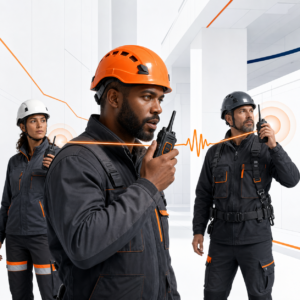 Équipe terrain communiquant instantanément avec des radios LTE