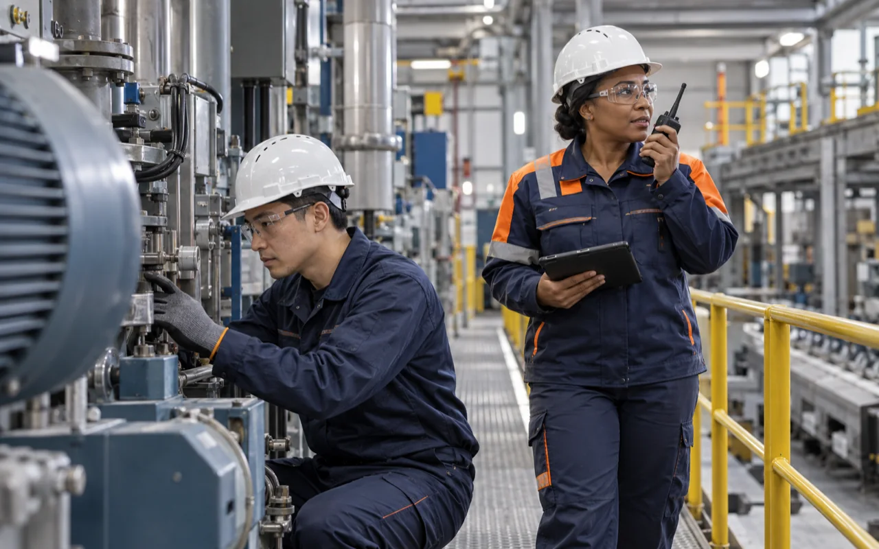 Techniciens de maintenance industrielle coordonnés par Radio LTE